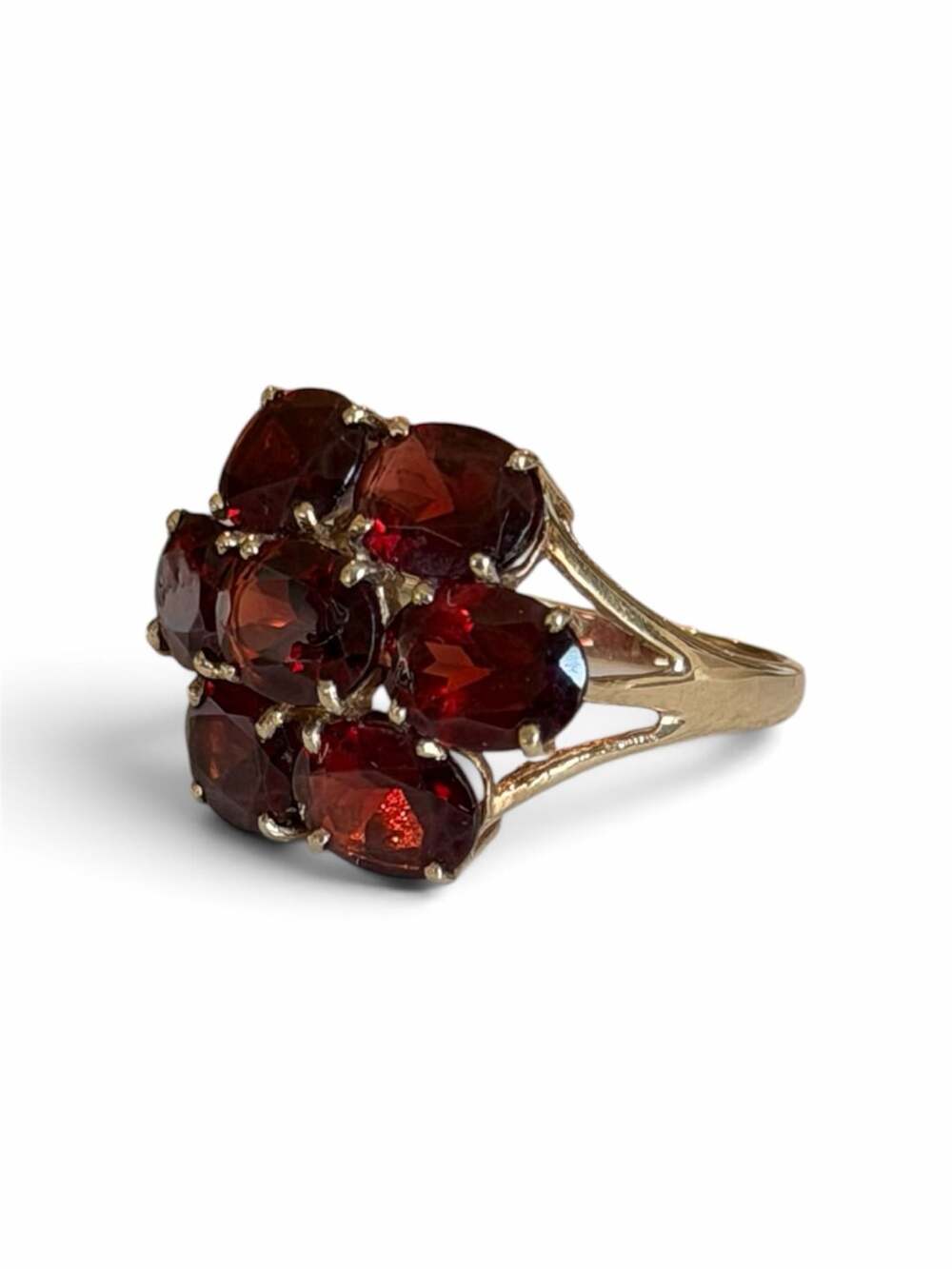Garnet Flower Cluster Ring Size 7 10K Yellow Gold
